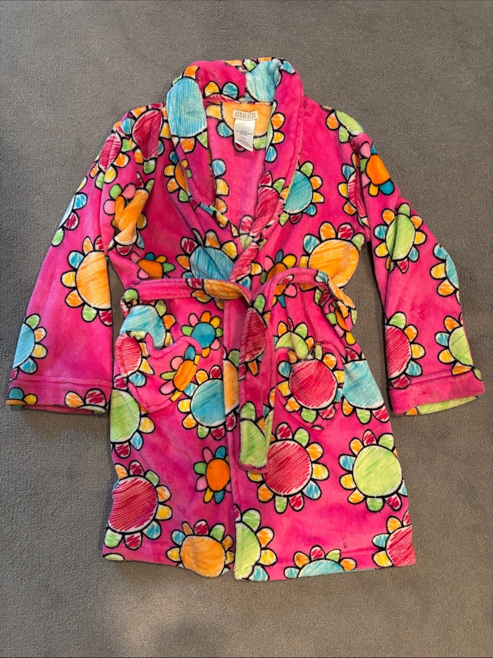 Komar Kids Bright Pink Plush Robe with Multicolor Sunflower Prints